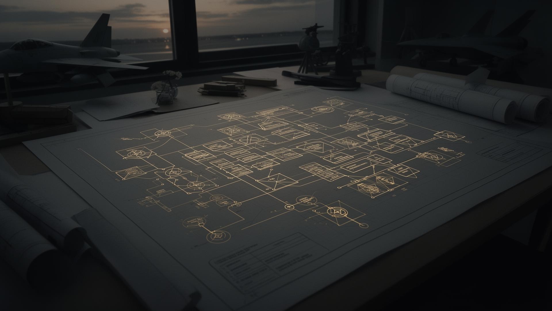 Systems Engineering — systemarkitektur och spårbarhet visualiserad som teknisk ritning